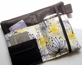 iPhone 5 wallet, womens wallet, iPhone case, iPhone 4, cell phone wallet, ipod case, mp3, grey and yellow flowers, floral print, fabric