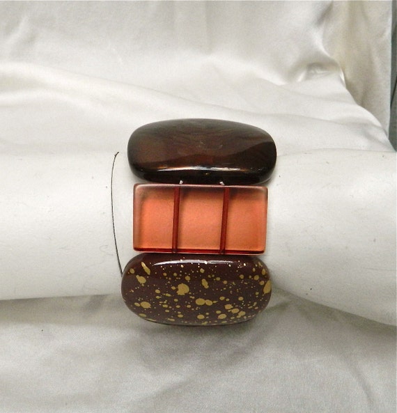 Vintage Wide Cuff Bracelet Chunky Lucite Marbleized Speckled Brown ...