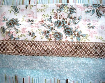 Floral Stripes Fabric, Fat Quarter, Blue / Brown, 18" X 22" inches, 100% Cotton, For Victorian & Romantic Projects
