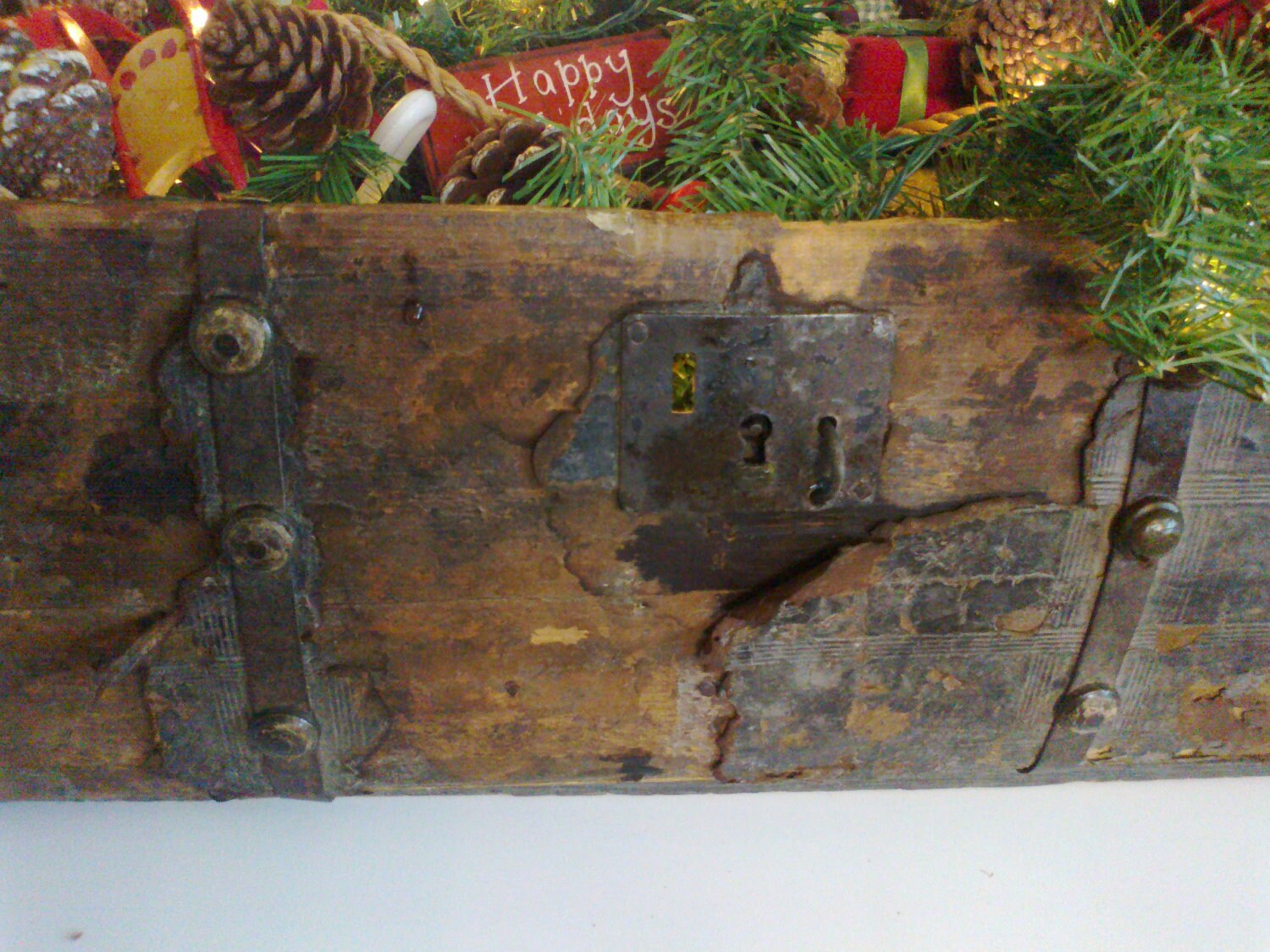 Antique Christmas Trunk with Christmas tree and lights