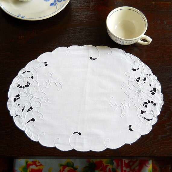 4 placemats Richelieu embroidery vintage French French