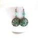 Bird patina earrings dangle earrings mint green beaded earrings