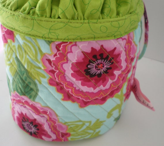 Knitting Project Bag Quilted Drawstring Bag by MariaElenaBliss