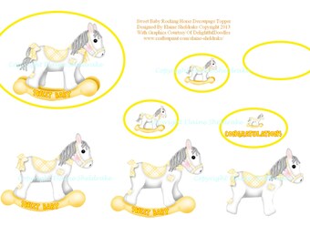 Sweet Baby Rocking Horse - Decoupage Topper Sheet - Designed by Elaine Sheldrake