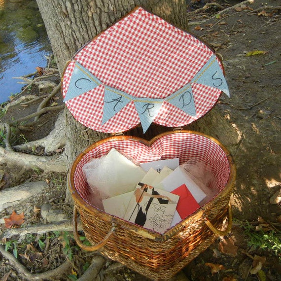Items similar to Rustic Heart Shaped Picnic Basket Card Box for Wedding