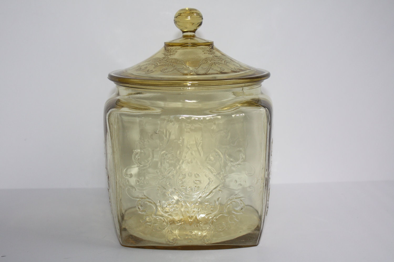Vintage Anchor Hocking Yellow Cookie Jar with Lid 1930's