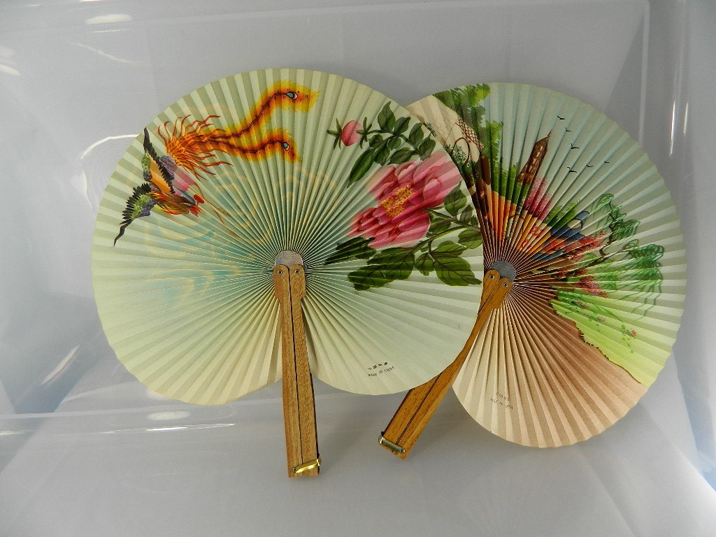 Vintage Paper Asian Fan Chinese Fan Bamboo Handle Fan
