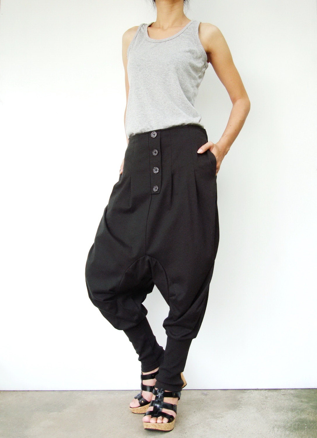 NO.64 Dark Grey Cotton Jersey Casual Baggy Dance Harem Pants