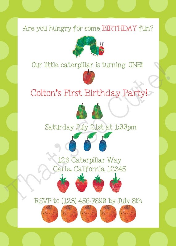 Very Hungry Caterpillar Invitation: Green Polka Dot Il_570xn