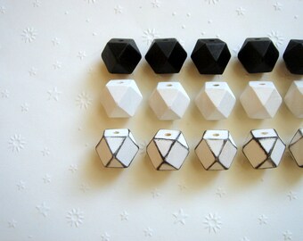 Geometric White& Black Wood Beads 20mm Big Hole, Geometric Jewelry