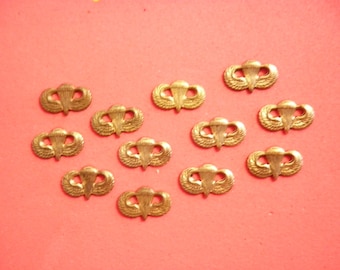 12 Vintage Brass 12mm Army Paratrooper Wing Stampings