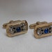 Vintage Mens Cufflinks- Blue and Clear Diamond Like Stones- Gold and Silver- Classic Mens Jewelry- Gifts for Him