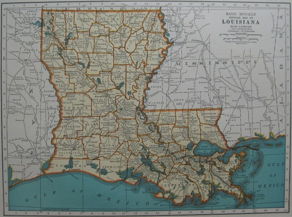 1938 Antique LOUISIANA MAP Vintage 1930s State Map Beautiful