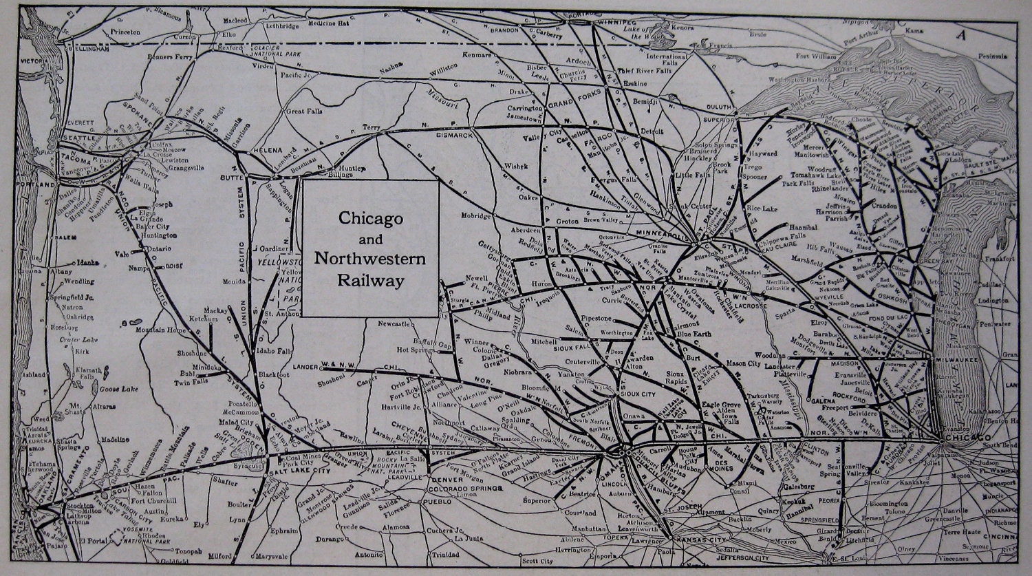 1922 CHICAGO NORTHWESTERN RAILROAD Map Antique by plaindealing