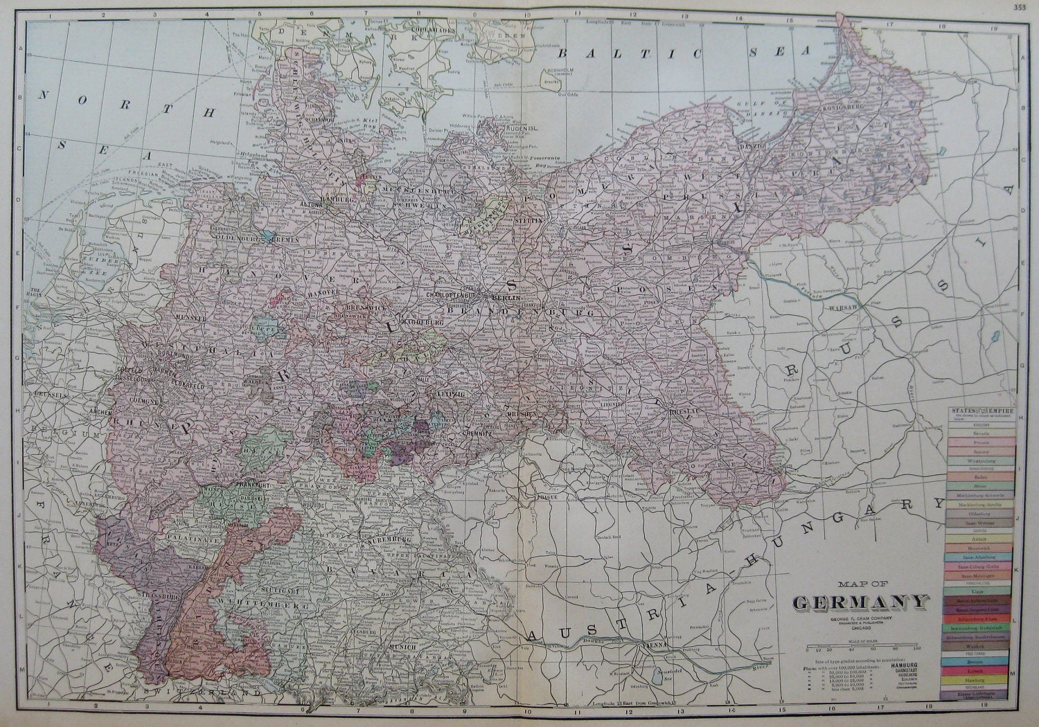 Antique Map of GERMANY 1919 Vintage 1900s Atlas Map of