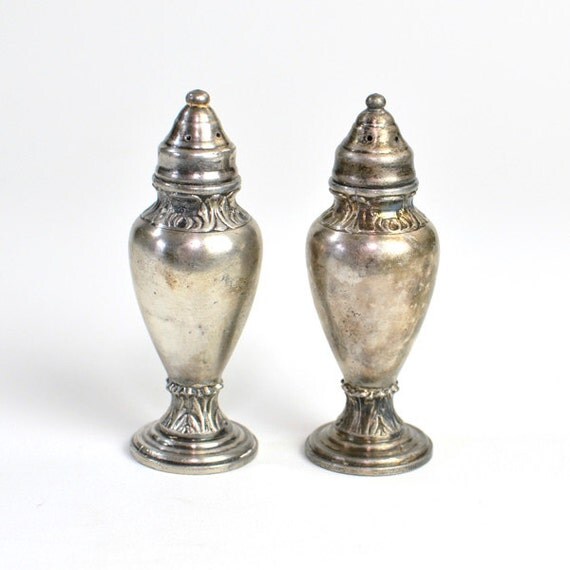 Antique Silver Plated Salt & Pepper Shakers Victorian Style