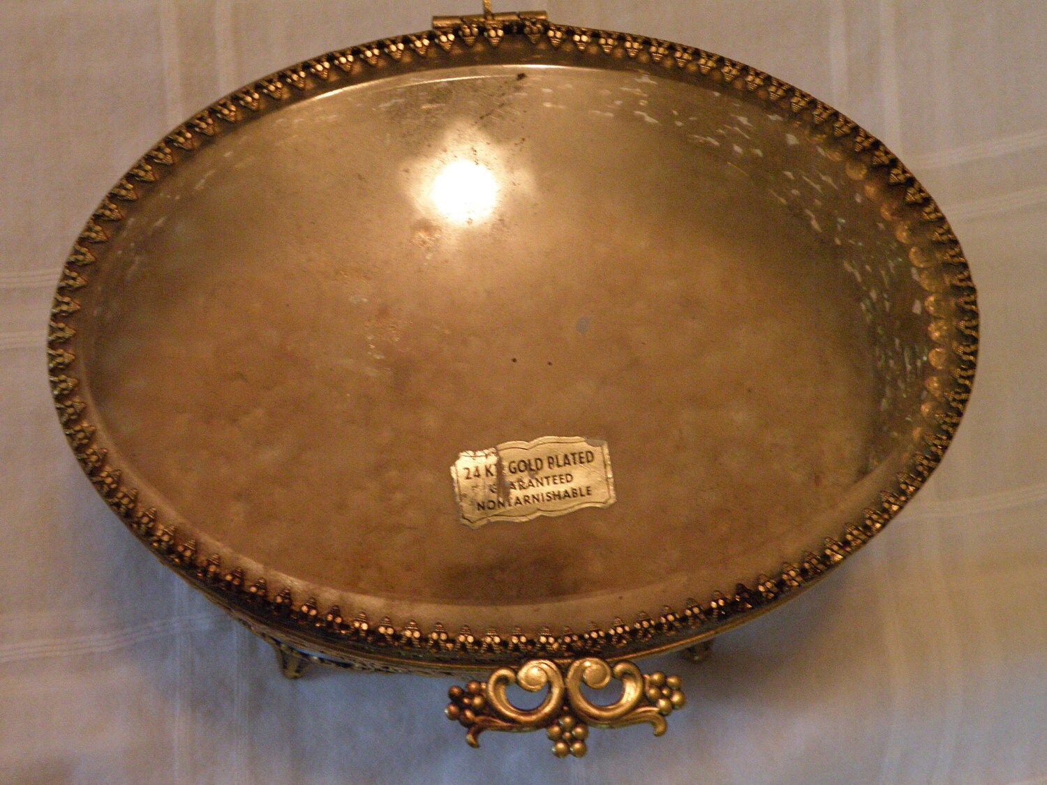 Vintage 24K Gold Plated Oval Jewelry Box