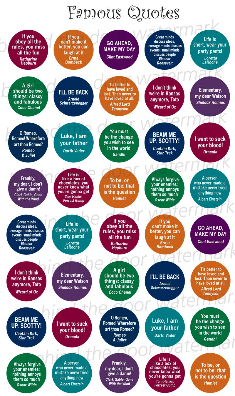 Famous Quotes 1 inch circle/25mm Bottle Cap Images Digital