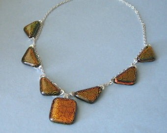 Fused glass necklace - geometric - fiery bold copper dichroic