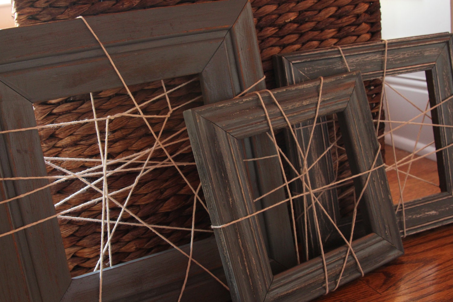 Twine wrapped square picture frames set of 3