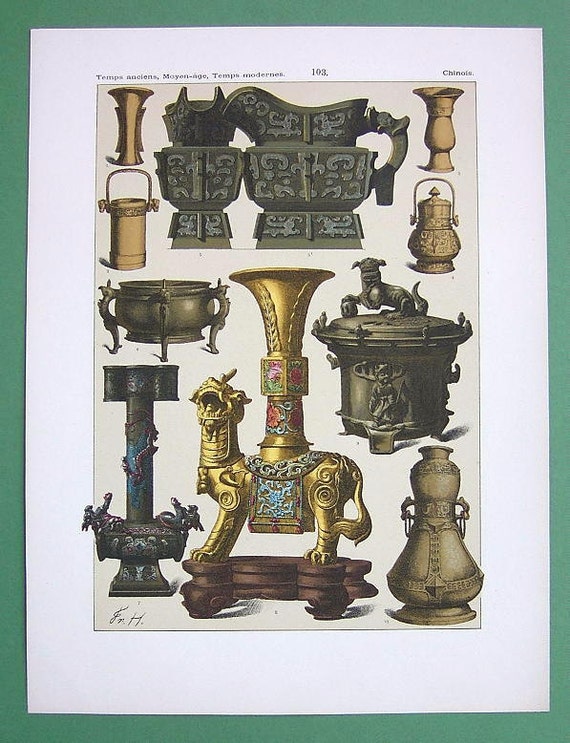 Items similar to CHINA Chinese Utensils of Various Periods 1888 COLOR