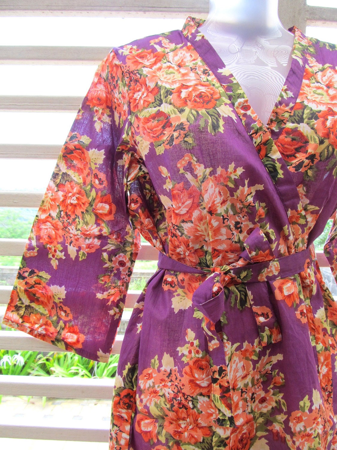 Kimono Robe in Purple Floral Gift for Her by SunsetToSunrise
