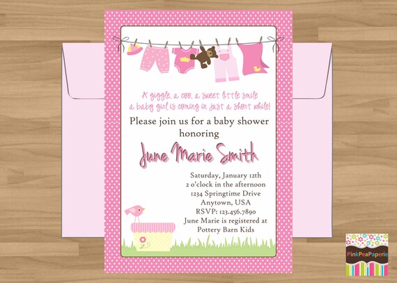 Custom Printable Baby Girl Clothesline Baby Shower Invitation - Digital Printable Il_570xn