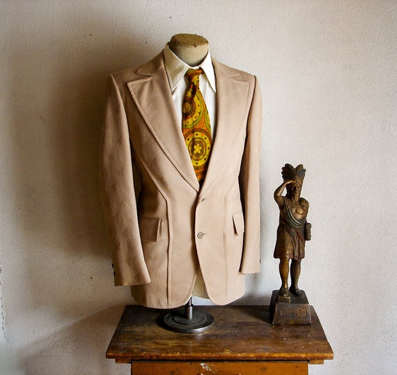 1970s Super Fly Suit Jacket Mod Suede Leather Look Polyester