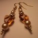 Honey Amber Crystal Heart Gold Pearl Bead Dangle Earrings