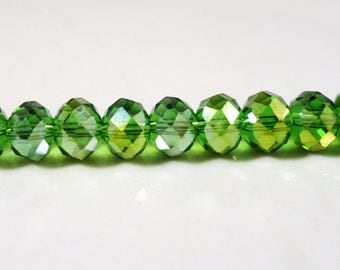 Green Crystal Beads 6x4mm Apple Green AB Faceted Rondelle Chinese Crystal Beads on an 8 Inch Strand with 50 Beads