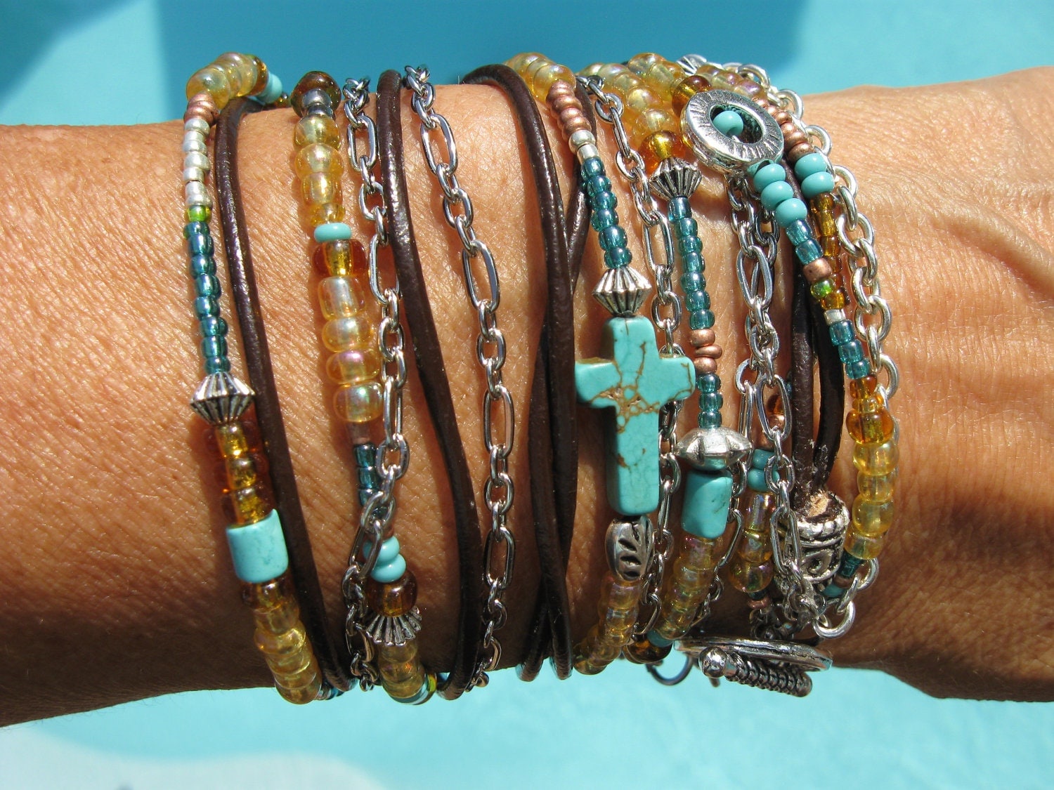 Leather Wrap Bracelet Boho Silver.......Endless Leather