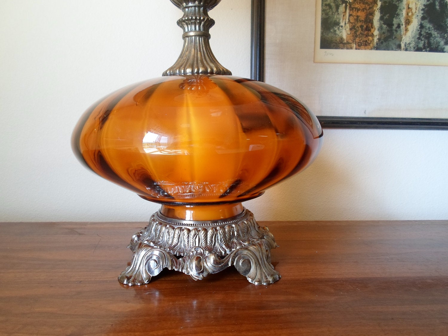 Vintage 1971 L&LWMC Hand Blown Orange Glass Table Lamp And