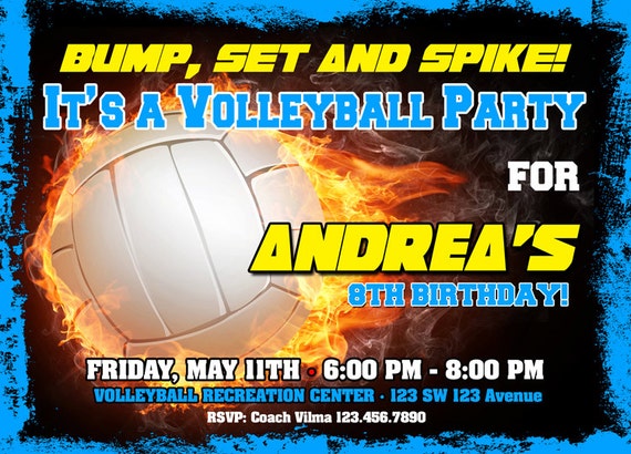 volleyball birthday invitation printable file diy volleyball teenage birthday invitation