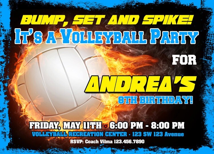 Volleyball Birthday Invitation Printable File DIY Volleyball