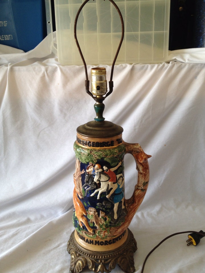 Vintage German Beer Stein Lamp w/ Brass Base