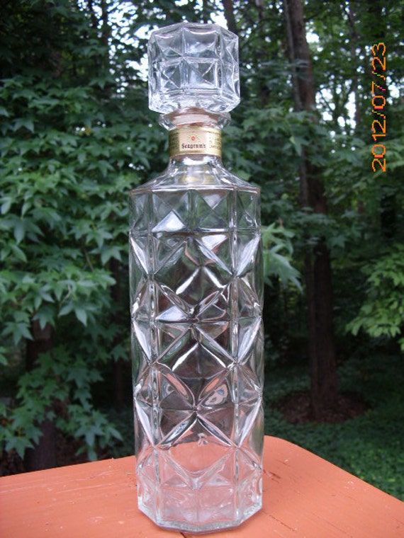 Vintage Seagrams Whiskey Bottle in Diamond Glass Pattern