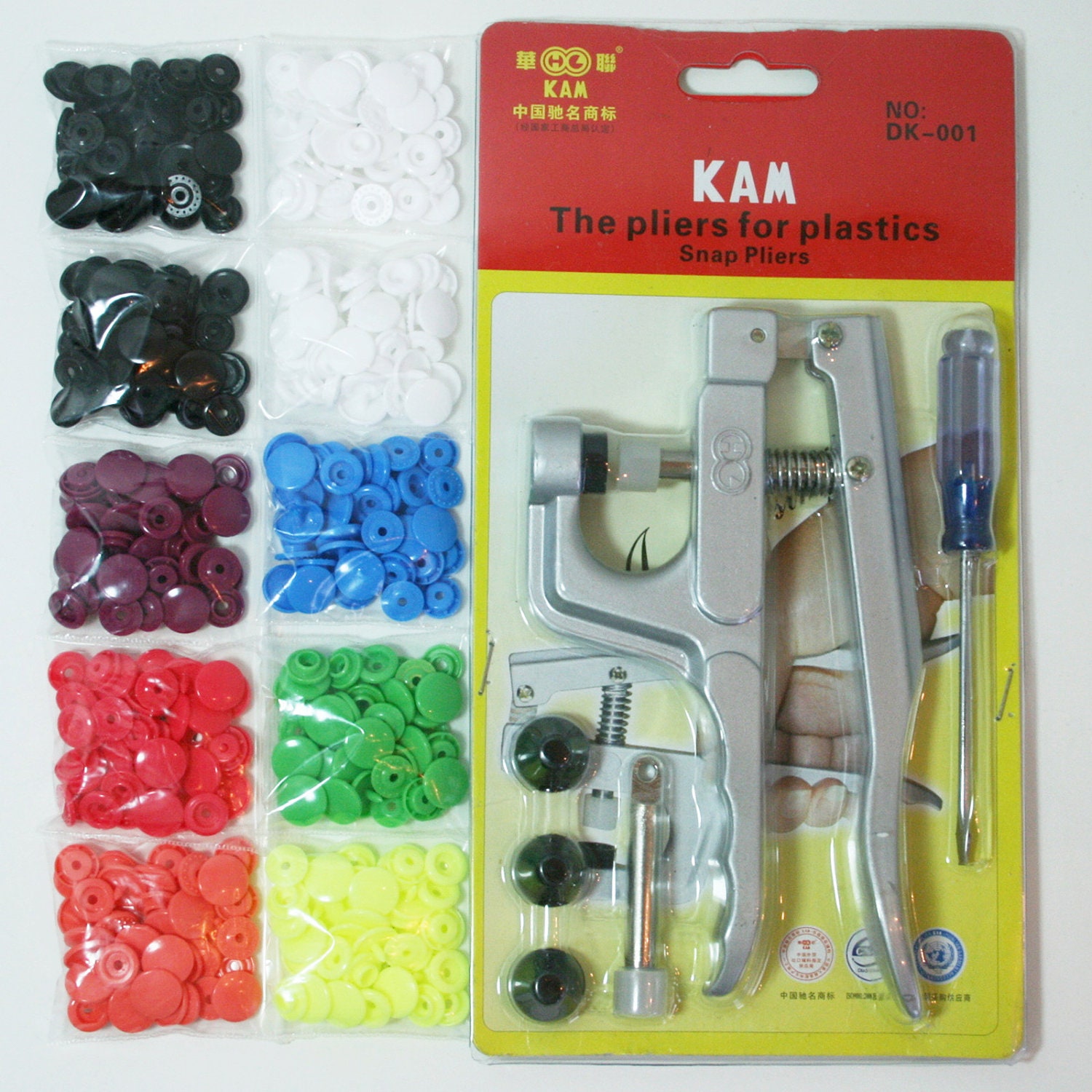 KAM Snap Pliers Starter Kit 10 Sets of Colors w/ Awl For Bibs