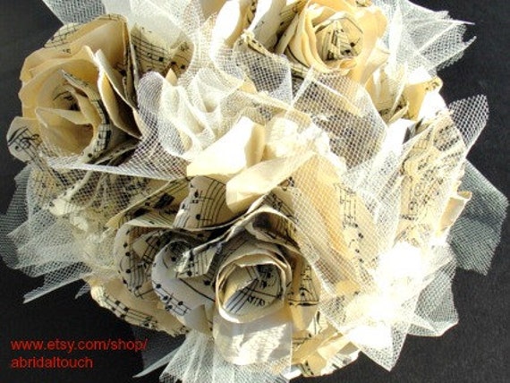 Vintage Music Paper Rose Bridal Bouquet