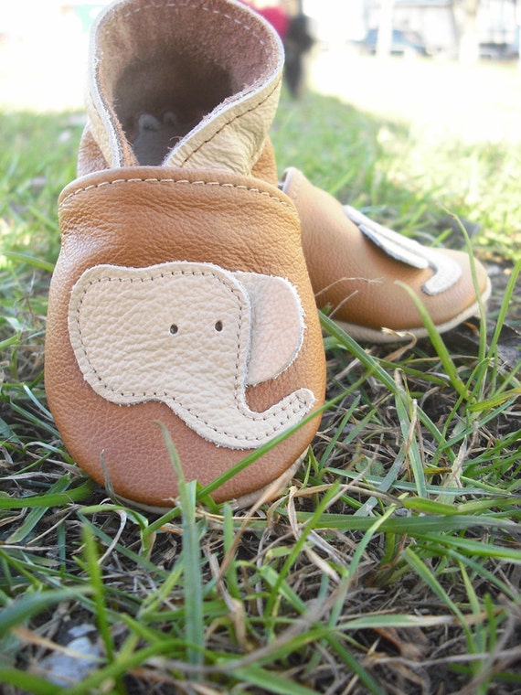 soft sole baby shoes infant handmade elephant beige brown