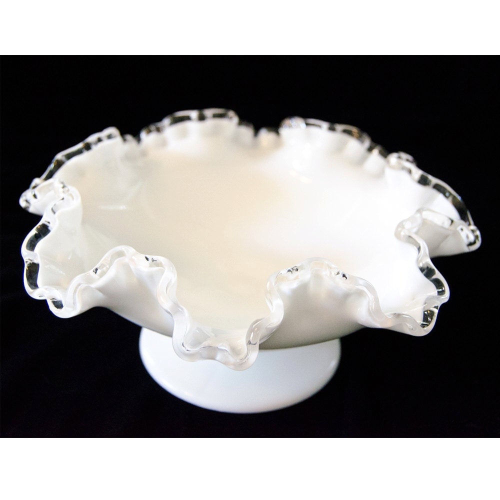 Vintage Fenton Milk Glass Silver Crest Footed Comport Candy