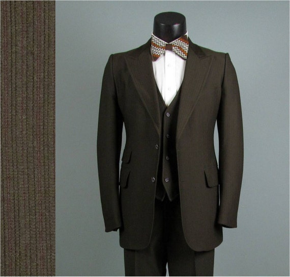 Vintage Mens Suit 1970s Chocolate Brown AMERICAN MOD Hipster