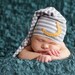 Newborn Hat Stocking Cap Gray and White Striped with Yellow Moon Upcycled Hat Photography Prop