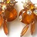 JULIANA Yellow Earrings Rhinestone Amber Aurora Borealis Delizza and Elster Gold Clip On Vintage High Fashion Collectable Jewelry