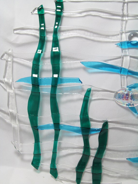 Fused glass art wall hanging Fish in the Sea 10 tack