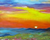 Items similar to Mountain Sunset in Oil Pastels on Etsy