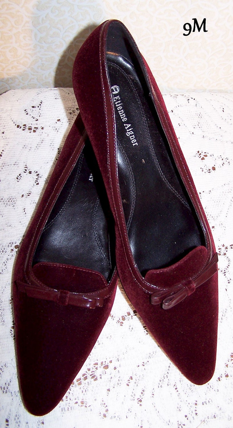 burgundy velvet flat shoes