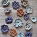 15 Linen Crochet Applique Flowers Natural Grey Colored Dove Gray Brown Violet