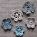 5 Linen Crochet Applique Flowers Natural Grey Colored Dove Gray Brown