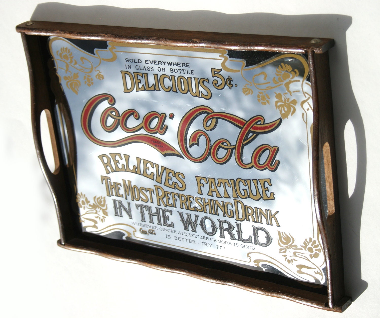 60 Coca Cola Mirror Serving Tray with Wood by cherryREVOLVER