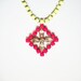 Vintage 1950s One Of a Kind Hand Painted Neon Pink & Neon Yellow Rhinestone Necklace- Extender Available